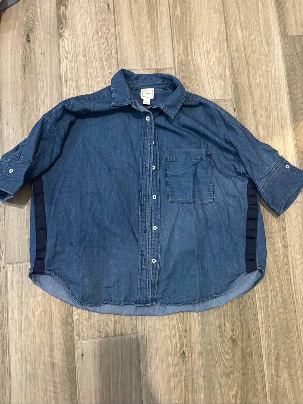 anthropologie Maeve blue denim button up shirt